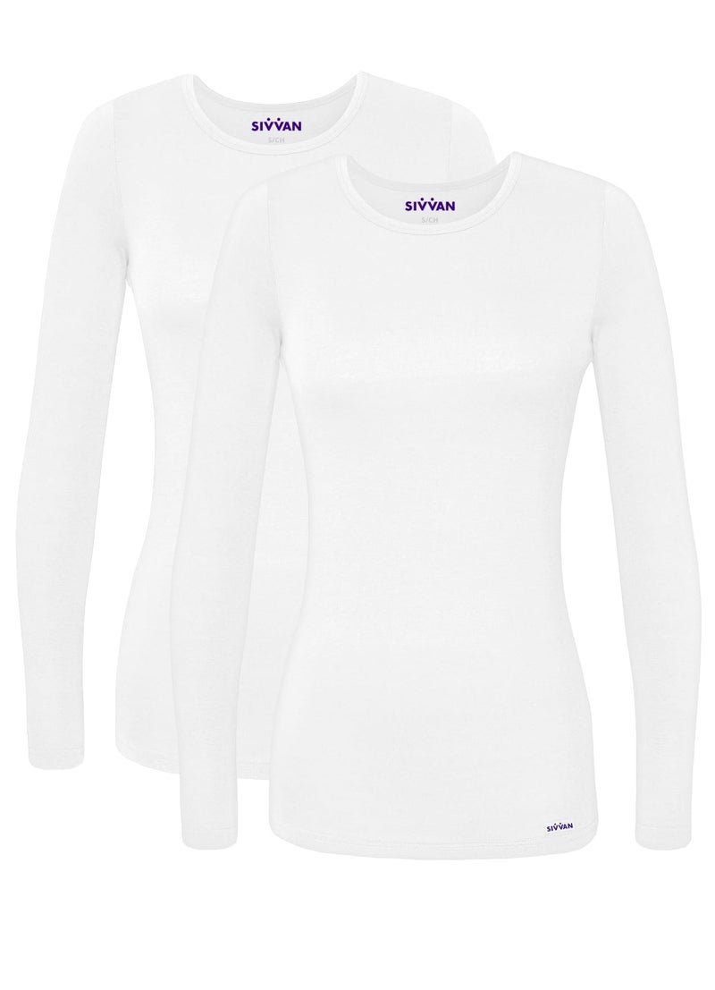 Sivvan Scrubs for Women - Long Sleeve Comfort Underscrub Tee 2-Pack - S85002 - White - XL - Image 1